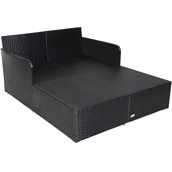 Salches Outdoor Rattan Daybed, Patio Loveseat Sofa Set w/Comfortable Cushions, Extra Pillows & Metal Foot, Sunbed Wicker Furniture for Yard/Poolside/Living Room/Garden/Porch (Red)