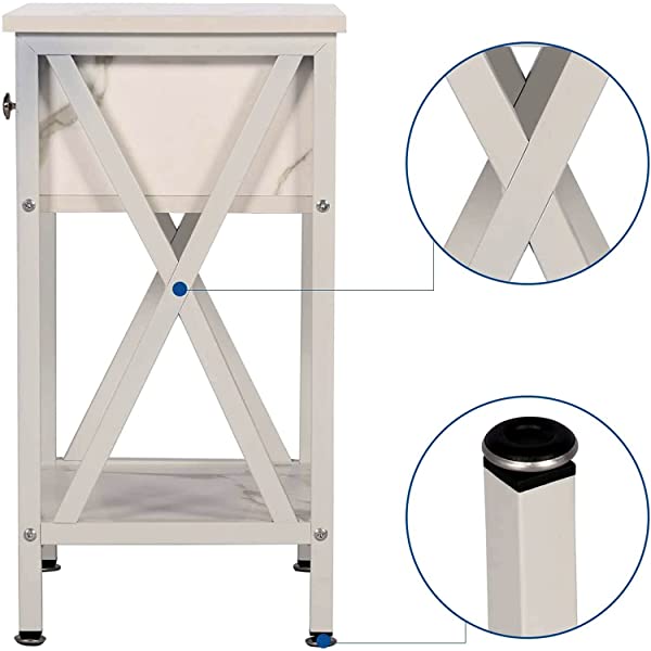 VECELO Modern Versatile Nightstands X-Design Side End Table Night Stand Storage Shelf with Bin Drawer for Living Room Bedroom, Brown+Black Brown+black Modern