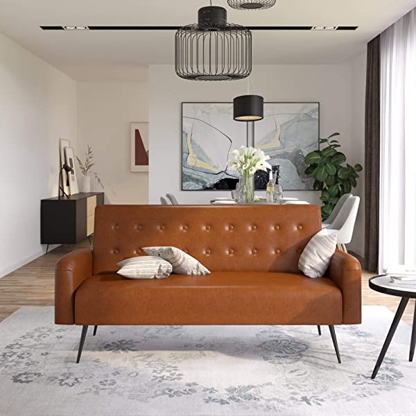 Novogratz 2360379N Z Stevie, Convertible Sofa Bed Couch, Ivory Velvet Futon