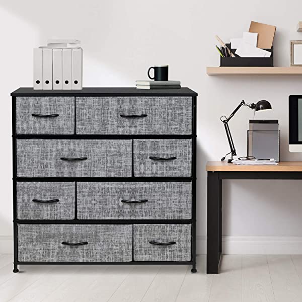 Sorbus Dresser with 8 Drawers - Furniture Storage Chest Tower Unit for Bedroom, Hallway, Closet, Office Organization - Steel Frame, Wood Top, Easy Pull Fabric Bins (White)