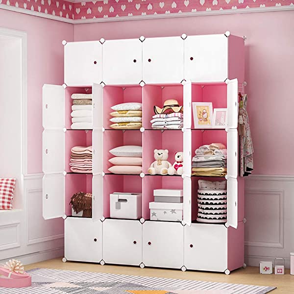 YOZO Cube Storage Organzier Portable Closet Wardrobe Bedroom Dresser (71x14x71 inches) Portable Closet Cube Shelf Armoire Pantry Cabinet, 25 Cubes, Blue 25Cubes Blue