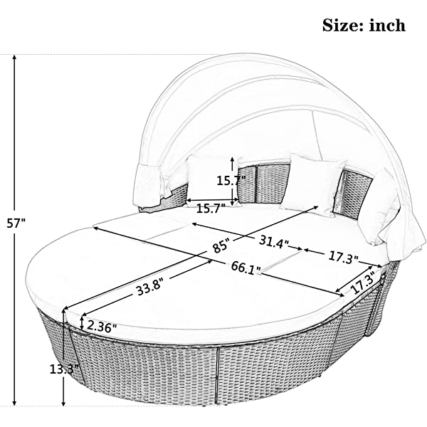 Merax All-Weather Outdoor Sectional Sofa Conversation Set Rattan Daybed Sunbed with Retractable Canopy, Separate Seating and Removable Blue Cushions Brown+blue