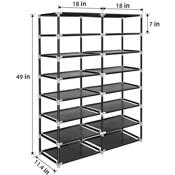 ERONE Shoe Rack Storage Organizer , 28 Pairs Portable Double Row with Nonwoven Fabric Cover Shoe Rack Cabinet for Closet (Black)