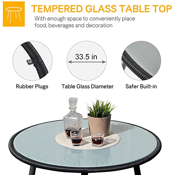 OC Orange-Casual 5 Pieces Patio Conversation Set, Outdoor Furniture Set, All-Weather Wicker Chairs with Round Glass Top Table and 4 Chairs, for Garden,Backyard, Indoor Outdoor Use, Yellow