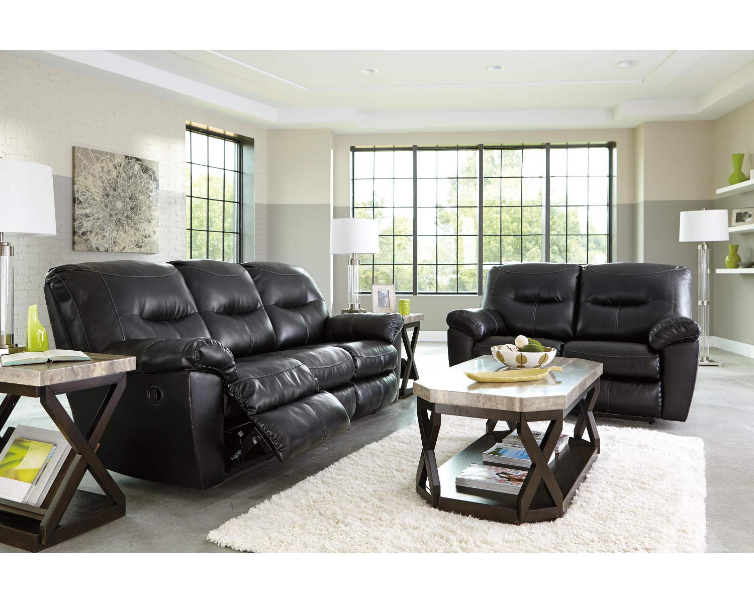 【Furniture】Faux Marble 3-Piece Table Set, Includes Coffee Table & 2 End Tables, Gray & Brown