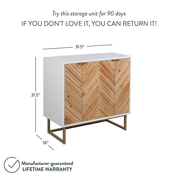 Nathan James Enloe Modern Storage, Free Standing Accent Cabinet with Doors in a Rustic Fir Wood Finish Powder-coated Metal Base for Hallway, Entryway or Living Room, White/Gold