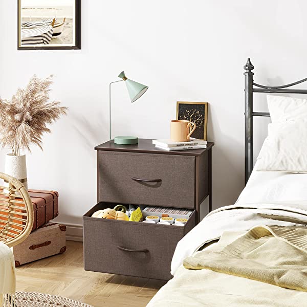 WLIVE Nightstand with 2 Fabric Drawers, Bedside Furniture & End Table Dresser for Bedroom, Living Room, Steel Frame, Wood Top, Easy Pull Handle Charcoal Gray