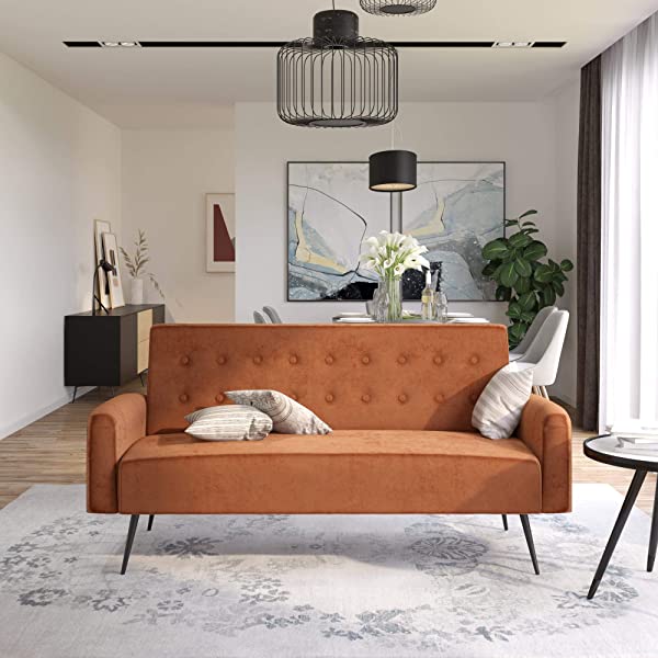 Novogratz 2360379N Z Stevie, Convertible Sofa Bed Couch, Ivory Velvet Futon