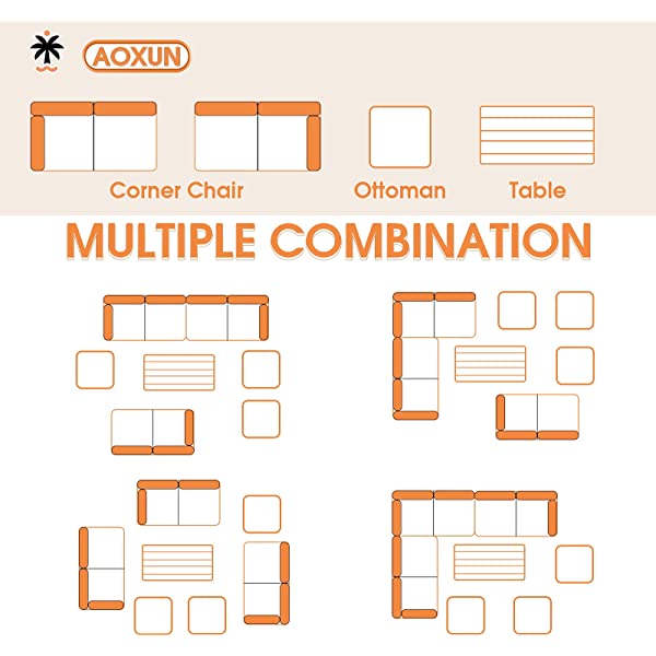 Aoxun 7 Pieces Outdoor Furniture Set, Sectional Sofa Conversation Set with Cushions and Pillows, All Weather Wicker Rattan Suitable for Deck or Yard(Brown) 7 Pieces - Brown