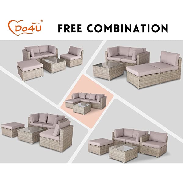 Do4U 5 Pieces Outdoor Patio Furniture Set PE Rattan Patio Set Porch Furniture Cushioned Patio Chairs Set Patio Conversation Set for Garden Balcony Porch Poolside Lawn (Blue)