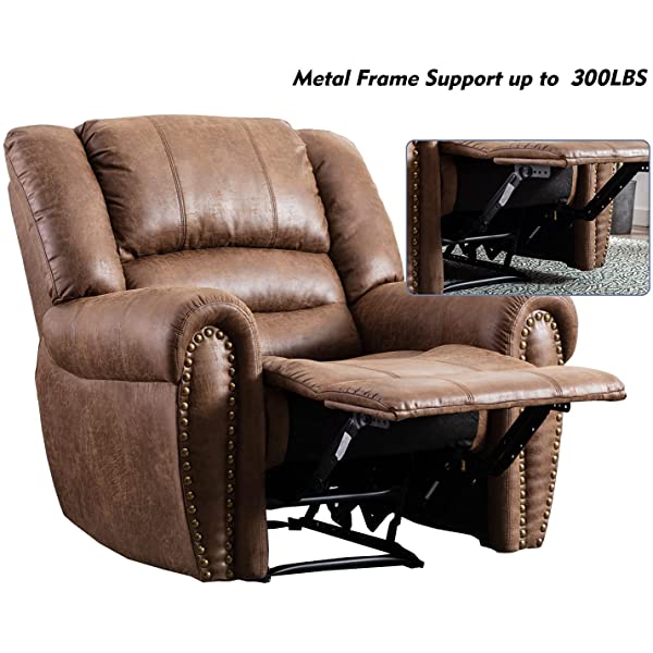 CANMOV Leather Recliner Chair, Classic and Traditional Manual Recliner Chair with Comfortable Arms and Back Single Sofa for Living Room, Nut Brown