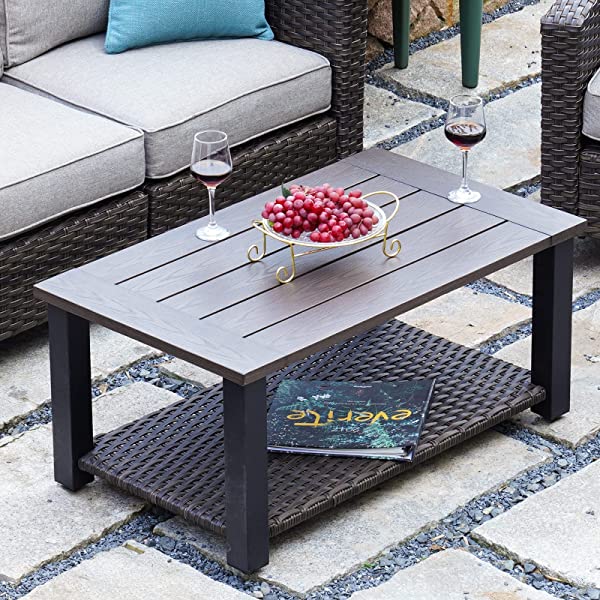 Grand Patio Patio Furniture Coffee Table Outdoor Side Table Glass Black