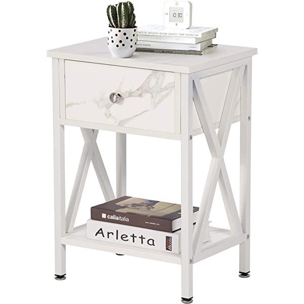 VECELO Modern Versatile Nightstands X-Design Side End Table Night Stand Storage Shelf with Bin Drawer for Living Room Bedroom, Brown+Black Brown+black Modern