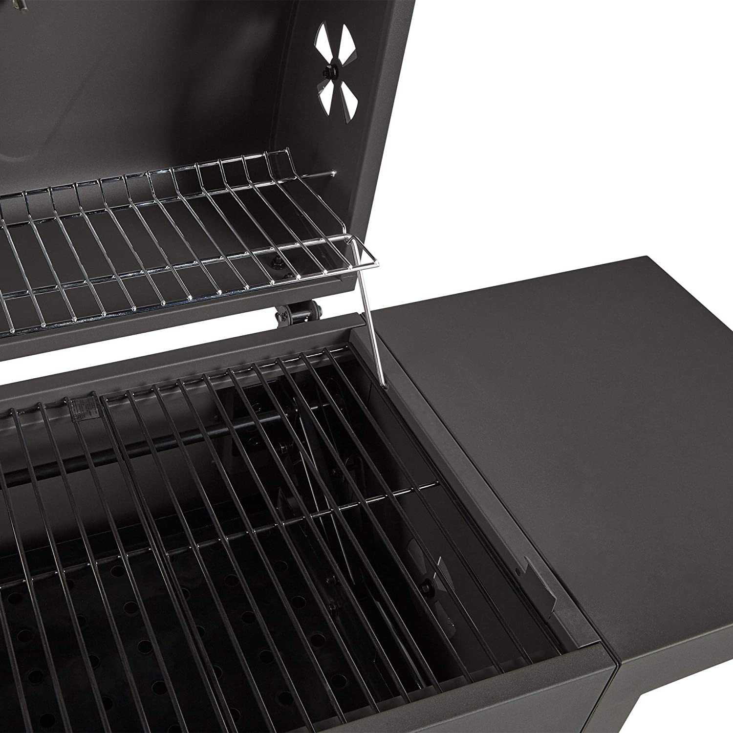 VonHaus Compact Charcoal BBQ – Barbecue with Warming Rack, Adjustable Height & Temperature Gauge – Portable, Bottle Opener Feature, Ash Catcher & Additional Storage Shelf