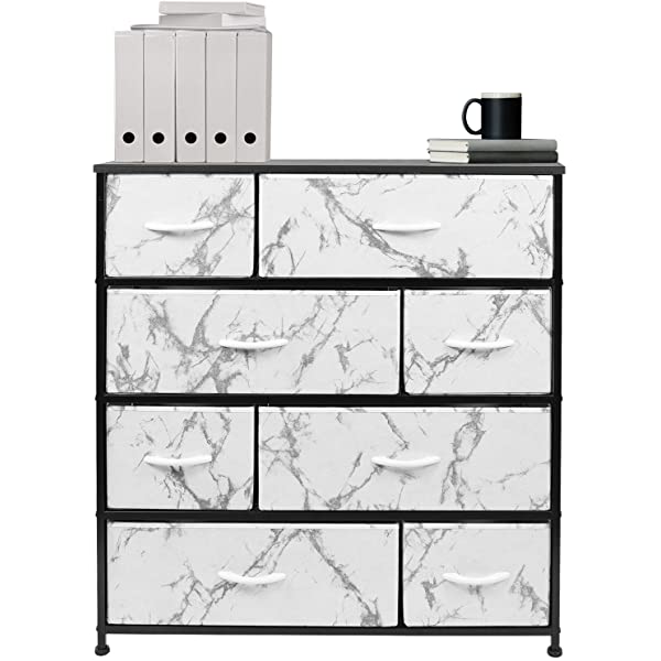 Sorbus Dresser with 8 Drawers - Furniture Storage Chest Tower Unit for Bedroom, Hallway, Closet, Office Organization - Steel Frame, Wood Top, Easy Pull Fabric Bins (White)