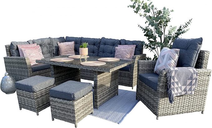 Sorrento Grey Rattan Outdoor Garden Dining Set 8 Seat - Right Side Facing