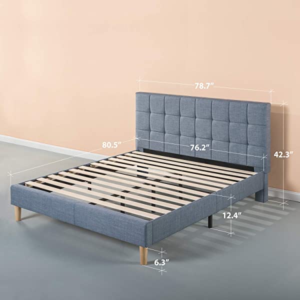ZINUS Lottie Upholstered Platform Bed Frame / Mattress Foundation / Wood Slat Support / No Box Spring Needed / Easy Assembly, Grey, Queen Grey Queen Standard