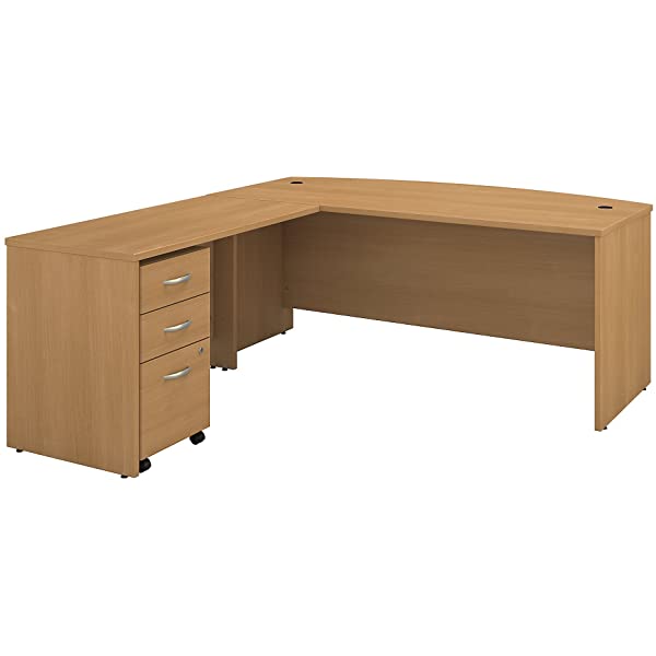 Bush Business Furniture Series C 72W Bow Front L Shaped Desk with 48W Return and Mobile File Cabinet in Hansen Cherry