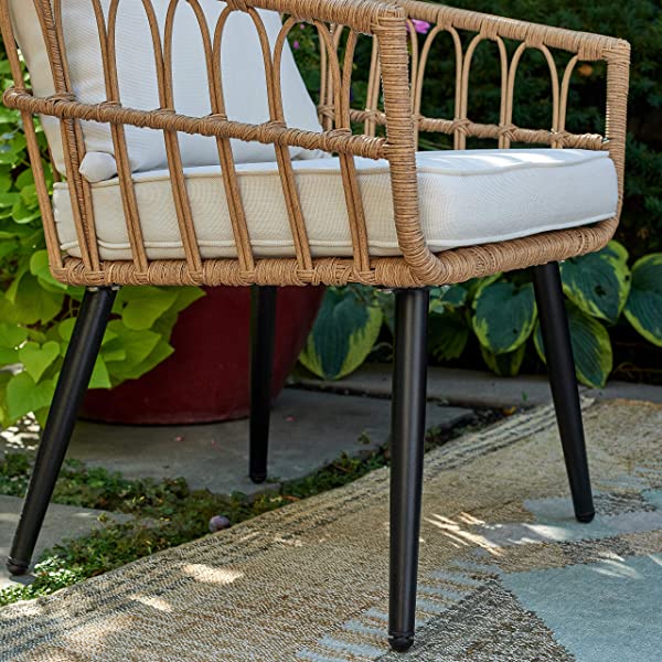 Quality Outdoor Living 65-YZ03HM Hermosa 3 Piece Chat Set, Tan Wicker + Linen Cushions 3-Piece Chat Set (Linen Cushions)