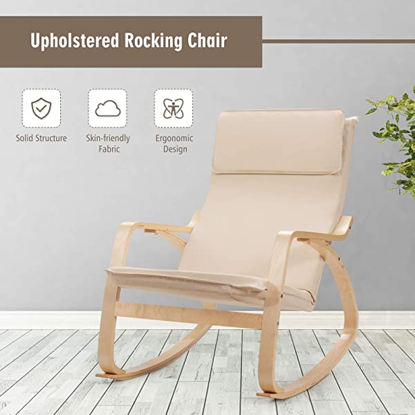 Giantex Rocking Chair with Removable Upholstered Cushion, Stable Wooden Frame Relaxing Modern Leisure Armchair Suitable for Living Room, Bedroom, Balcony, Nursery Room Ergonomic Chair(1, Beige) 1 Beige