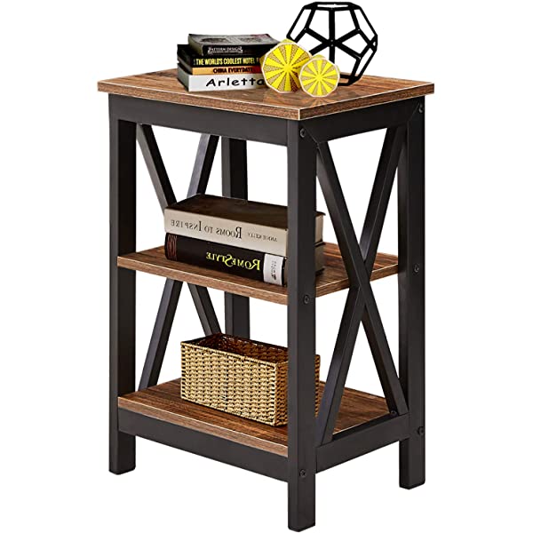 VECELO Modern Versatile Nightstands X-Design Side End Table Night Stand Storage Shelf with Bin Drawer for Living Room Bedroom, Brown+Black Brown+black Modern