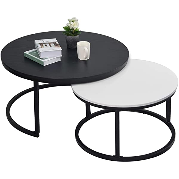 Round Coffee Table, Nesting Tables Set of 2, Large : Ø 34.0