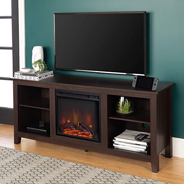 Walker Edison Wren Classic 4 Cubby TV Stand for TVs up to 65 Inches, 58 Inch, Black Black 58 InchTV Stand