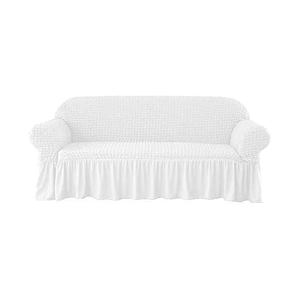 skyfiree Couch Cover Gray Sofa Slipcover Universal High Stretch Couch Cover 1 Piece Soft Sofa Cover for 3 Cushion Couch Elastic Durable Furniture Protector with Skirt 3 Seater Grey