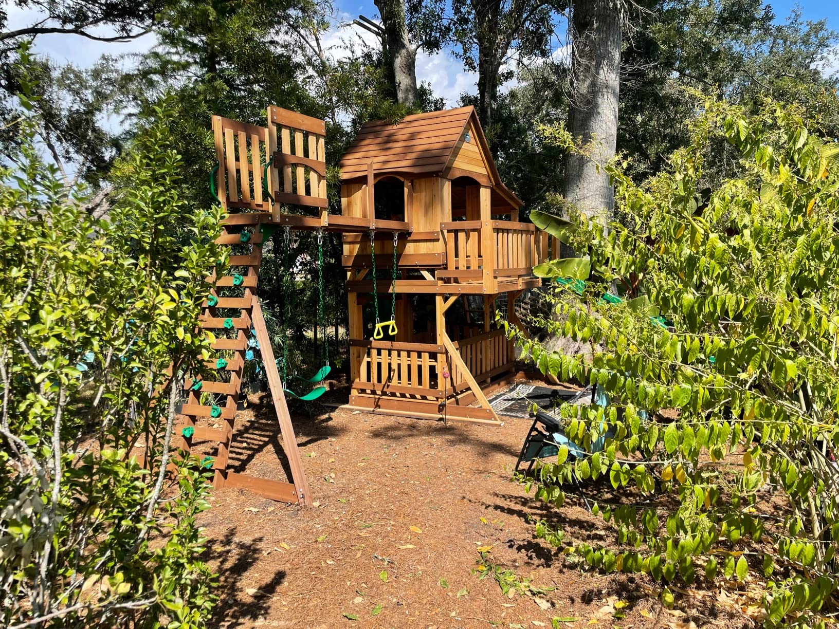 Woodridge Elite All Cedar Wood Swing Set, Upper and Lower Deck, Sandbox, Vented Tunnel