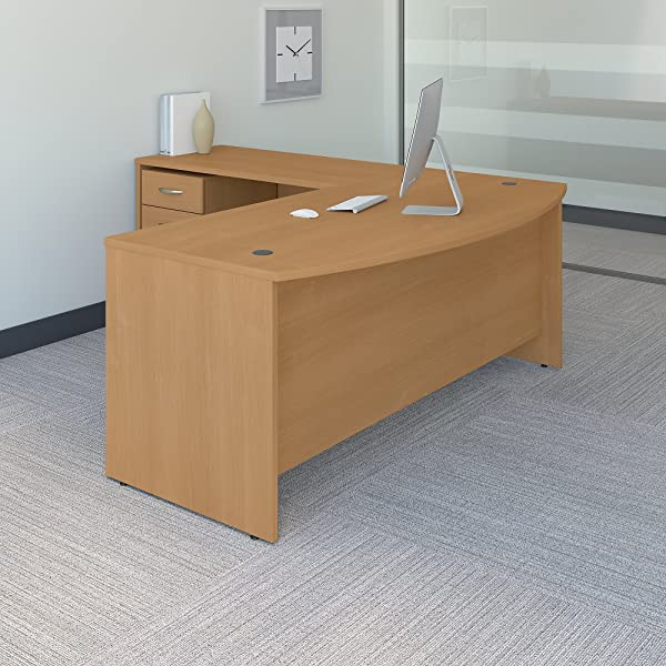 Bush Business Furniture Series C 72W Bow Front L Shaped Desk with 48W Return and Mobile File Cabinet in Hansen Cherry