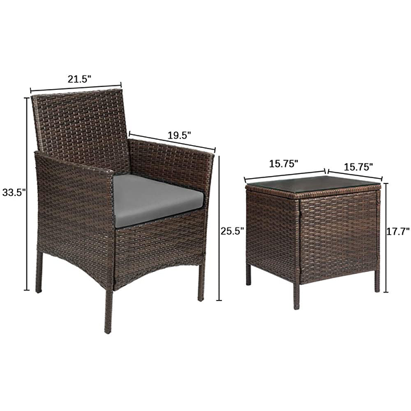 Devoko Patio Furniture Set 3-piece PE Rattan Wicker Chair with Dining Table Outdoor Garden Furniture Se