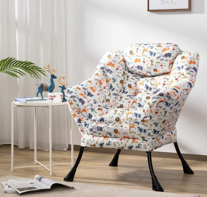 AbocoFur Modern Cotton Fabric Lazy Chair, Accent Contemporary Lounge Chair, Single Steel Frame Leisure Sofa Chair with Armrests and A Side Pocket, Thick Padded Back, Brown