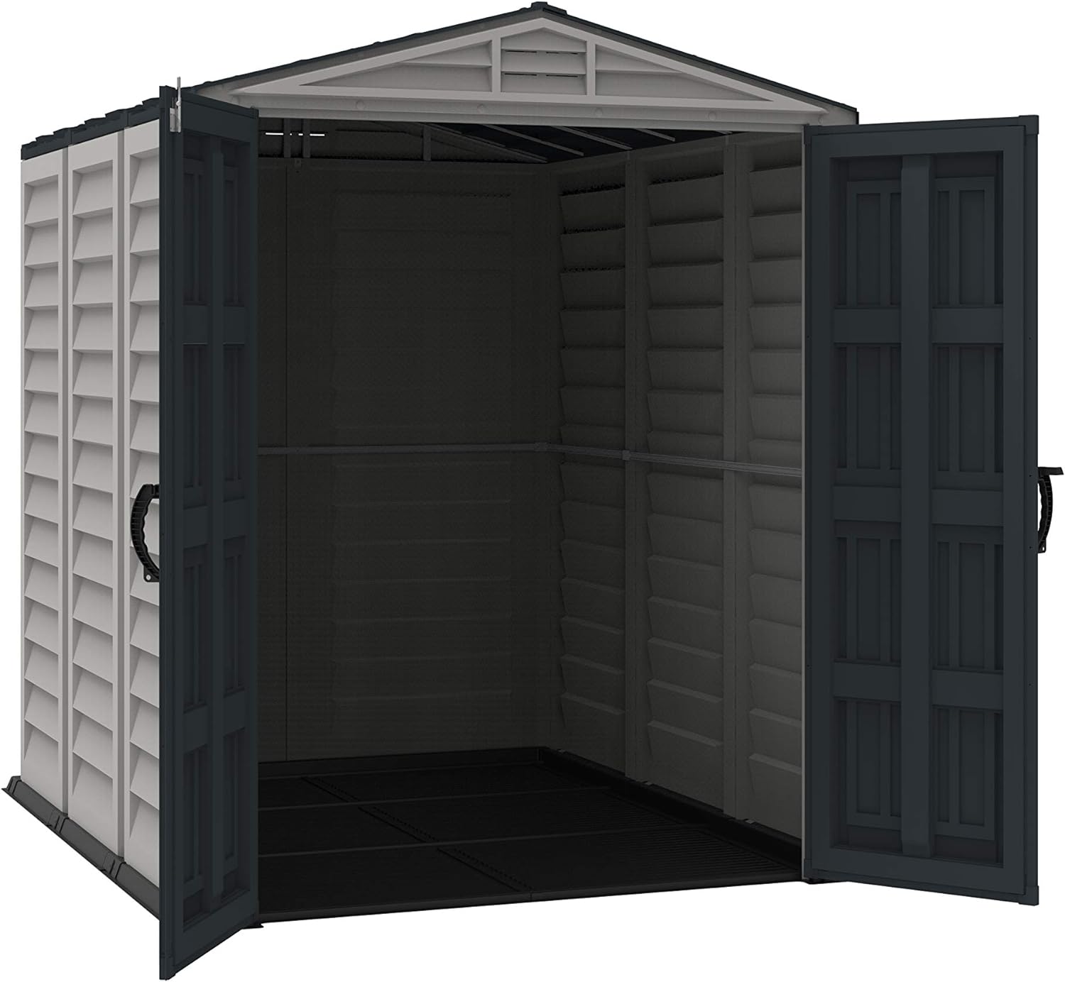 Duramax YardMate PLUS 5 x 8 (4.28 m2) Plastic Garden Shed with Heavy-Duty Plastic Floor, Strong Metal Roof Structure, Fire Retardant & Maintenance-Free Storage Shed, Dark Grey & Adobe