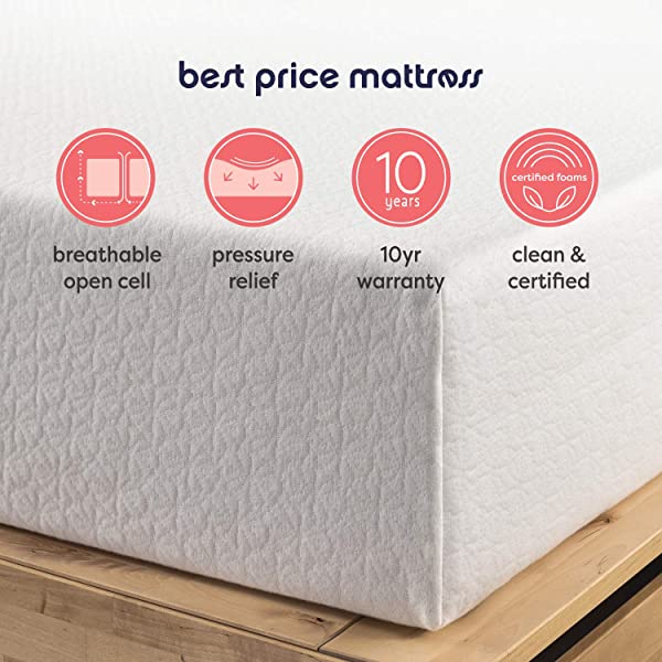 Best Price Mattress 10 Inch Memory Foam Mattress, Calming Green Tea Infusion, Pressure Relieving, Bed-in-a-Box, CertiPUR-US Certified, Full Full 10