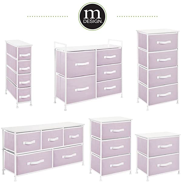 mDesign Storage Dresser End/Side Table Night Stand Furniture Unit - Small Standing Organizer for Bedroom, Office, Living Room, and Closet - 2 Drawer Removable Fabric Bins - Gray/White Grey