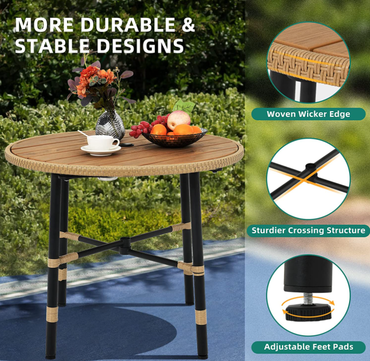 5 Piece Outdoor Patio Dining Table Set, All Weather Wicker Cutlery Set Furniture, Patio, Backyard, Balcony, Garden Sectional Conversation Rattan Cutlery Set (with Umbrella Holes