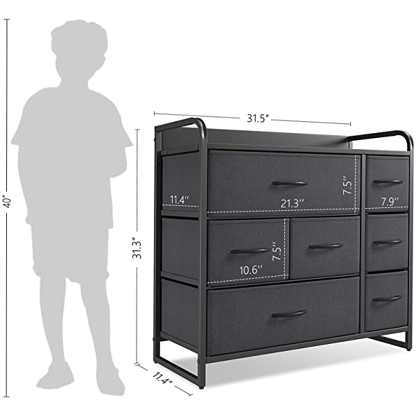 CubiCubi Dresser Organizer with 7 Drawer, Furniture Storage Tower Unit for Bedroom Hallway Entryway Closets, Dresser Clothes Storage with Sturdy Steel Frame Wood Top, Chocolate