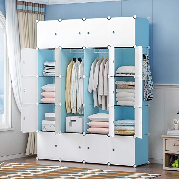 YOZO Cube Storage Organzier Portable Closet Wardrobe Bedroom Dresser (71x14x71 inches) Portable Closet Cube Shelf Armoire Pantry Cabinet, 25 Cubes, Blue 25Cubes Blue