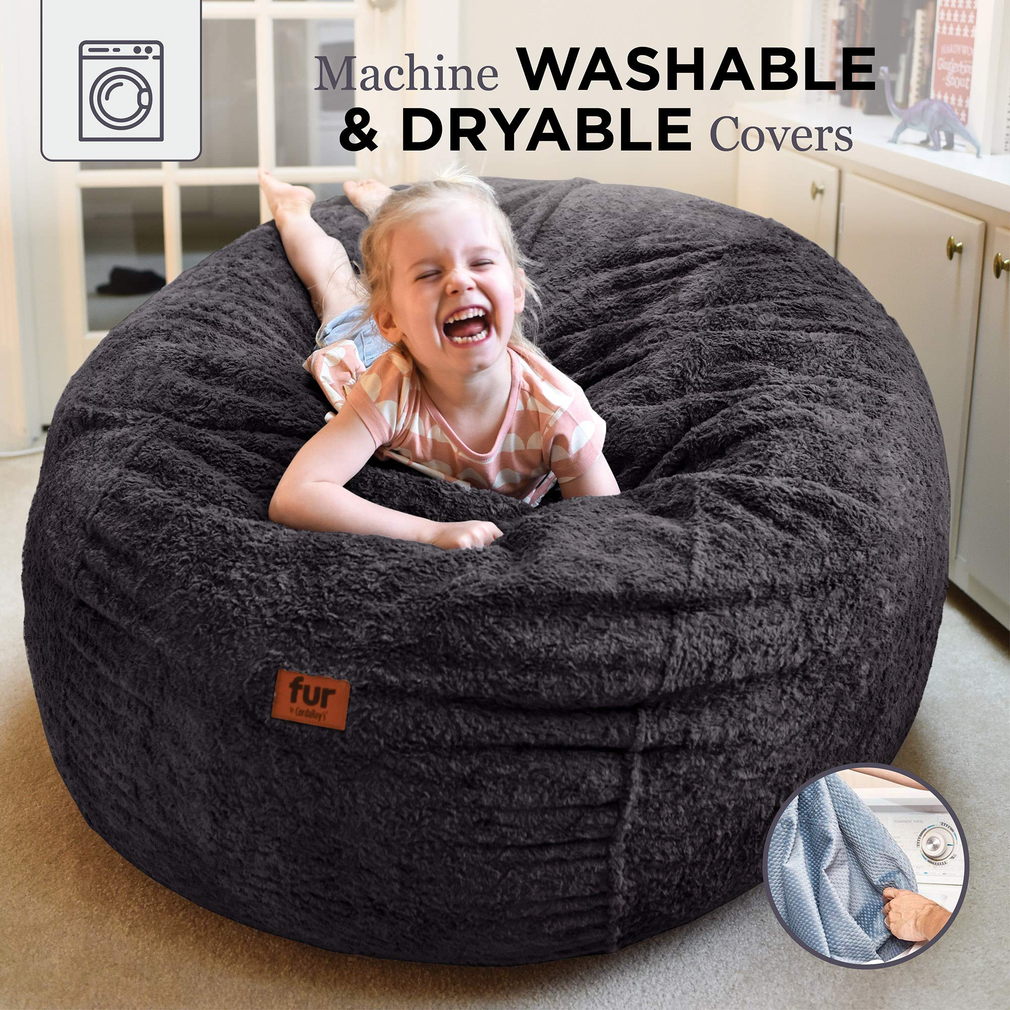 【Furniture】Faux Fur Bean Bag Chair, Convertible Chair Folds from Bean Bag to Bed, As Seen on Shark Tank