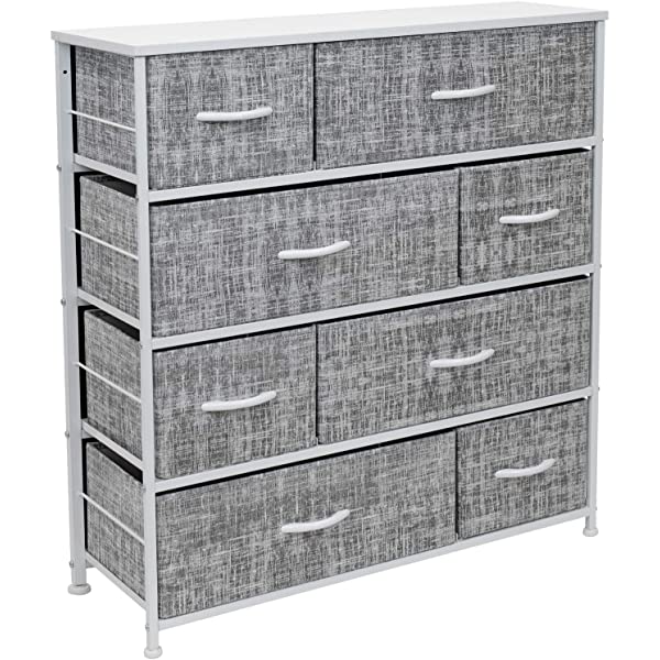 Sorbus Dresser with 8 Drawers - Furniture Storage Chest Tower Unit for Bedroom, Hallway, Closet, Office Organization - Steel Frame, Wood Top, Easy Pull Fabric Bins (White)