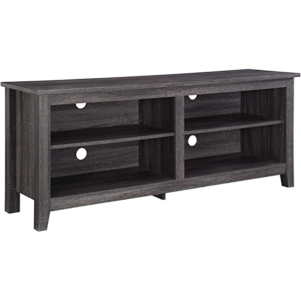 Walker Edison Wren Classic 4 Cubby TV Stand for TVs up to 65 Inches, 58 Inch, Black Black 58 InchTV Stand