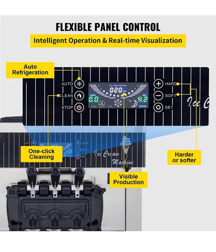 VEVOR Soft Ice Cream Machine 2200W Commercial Vertical Soft Ice Cream Maker Machine