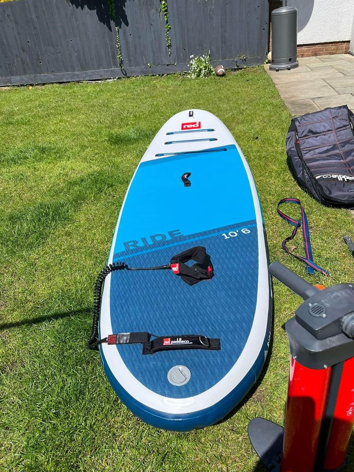 Red Paddle Co 10’6 Ride Inflatable Stand Up Paddle Board Package, Blue